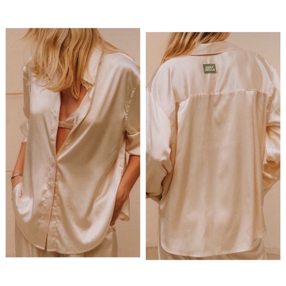 Daily Drills Tops - Daily Drills Womens Linen Satin  Button Up Top Size XS/S Ivory Long Sleeve